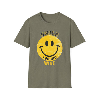 Wine Smile T-Shirt — "Smile I Found Wine" Retro Smiley Tee