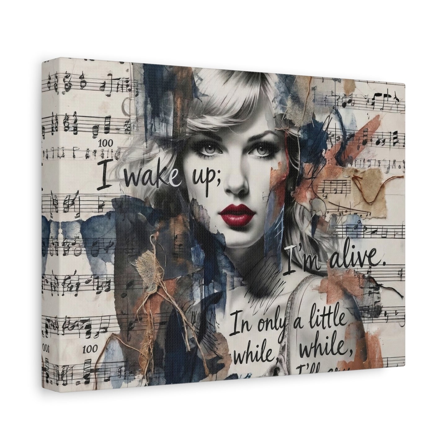 Swift Inspired Matte Stretched Canvas – "I Wake Up; I’m Alive" Mixed-Media Portrait Wall Art