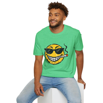 Smokin' Cool Emoji T-Shirt — Retro Grinning Face with Sunglasses & Cigar