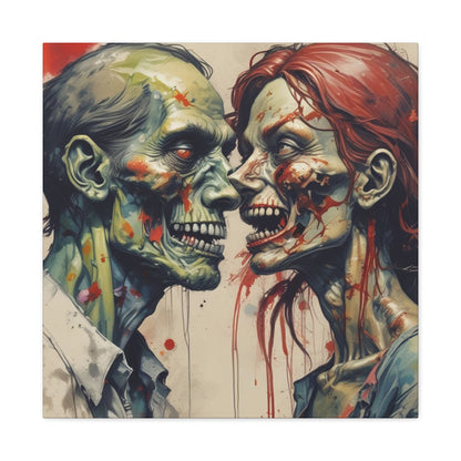 Zombie Couple Matte Canvas Wall Art — Blood-Splattered Horror Portrait