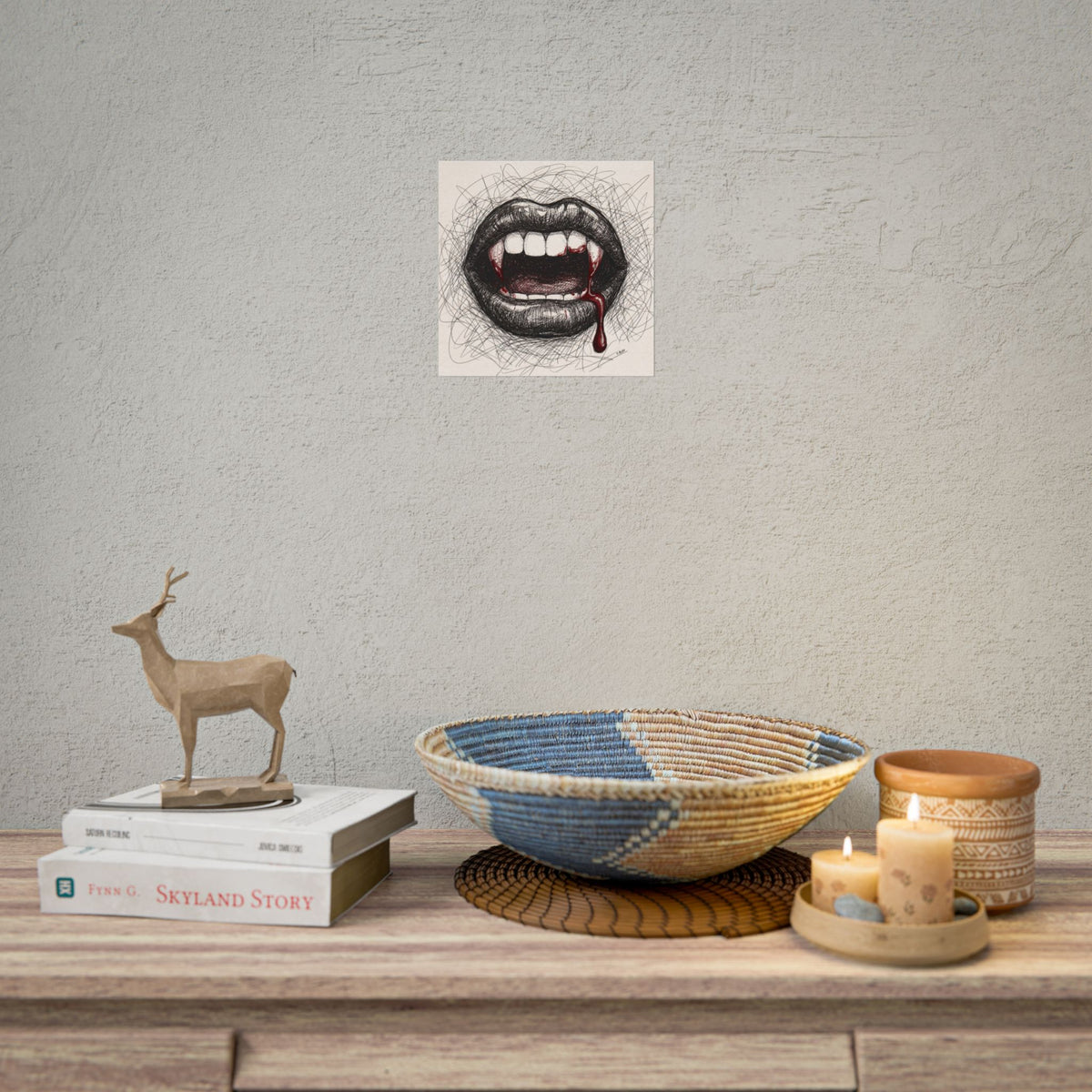 Vampire Bite Art Poster — Blood Drip Mouth Rolled Wall Art Print
