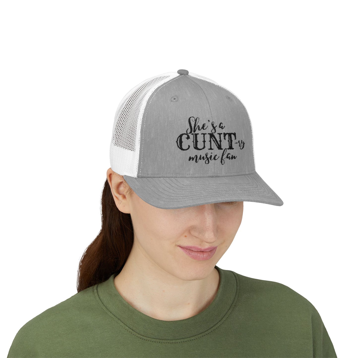 Trucker Cap — "She's a CUNTry Music Fan" Embroidered Mesh Snapback