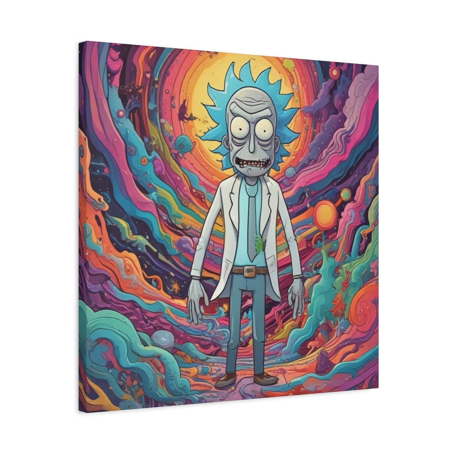 Psychedelic Rick Portal Canvas — Colorful Rick Illustration on Stretched Matte Canvas