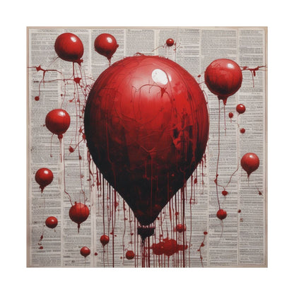 Fine Art Poster — Red Dripping Balloon on Vintage Book Pages