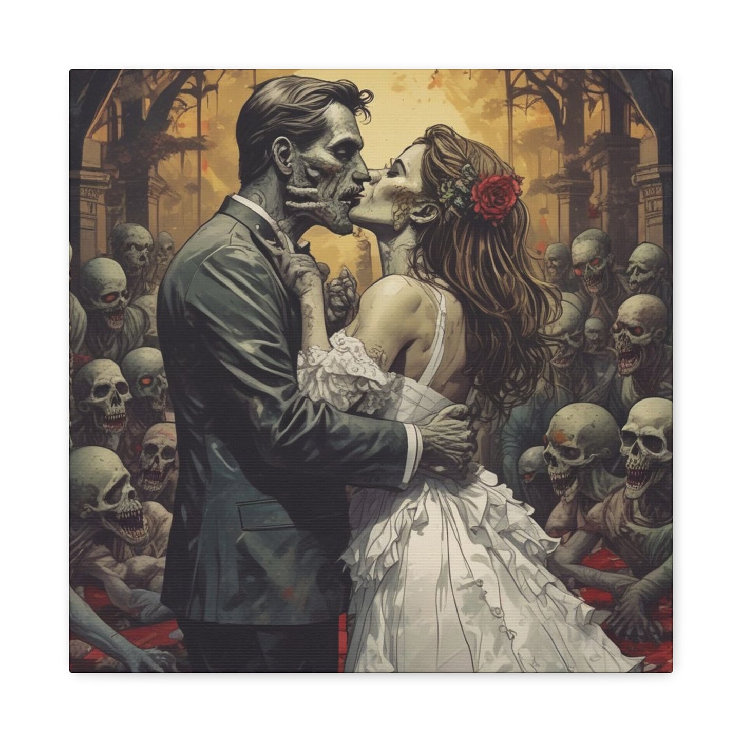 Zombie Bride & Groom Matte Canvas Wall Art — Gothic Wedding Horror Canvas