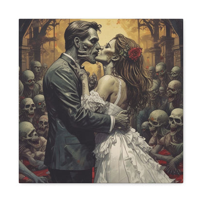 Zombie Bride & Groom Matte Canvas Wall Art — Gothic Wedding Horror Canvas