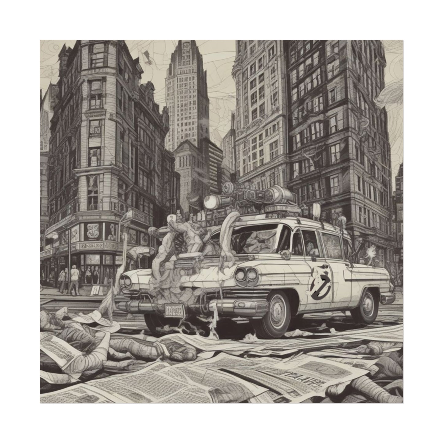 Vintage Ghostbusters Taxi Illustration
