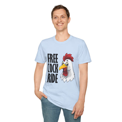 Graphic T-Shirt — "Free Cock Ride" Rooster Novelty Tee
