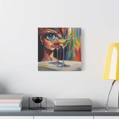 Pop Art Martini Canvas Wall Art — Colorful Woman & Cocktails Matte Stretched 1.25"