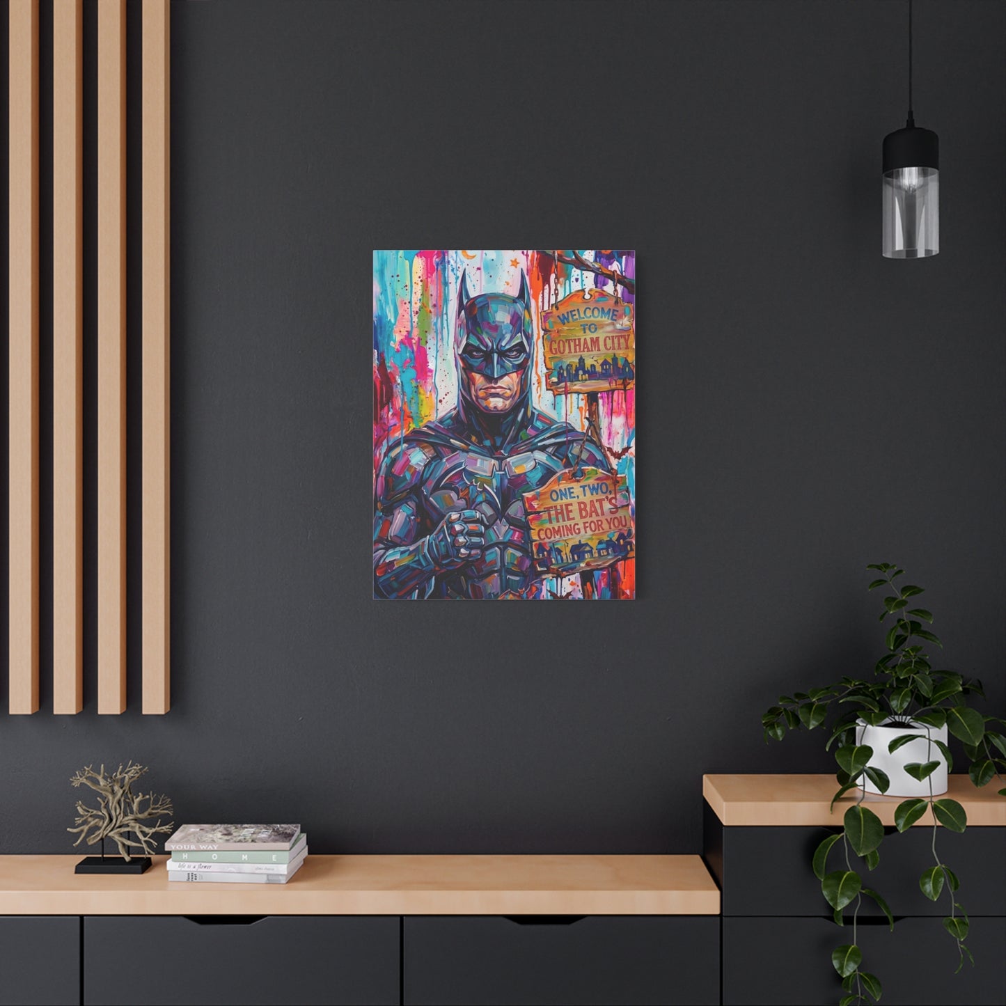 Colorful Gotham City Canvas Art - 'Welcome to Gotham City' Stretched Matte Print