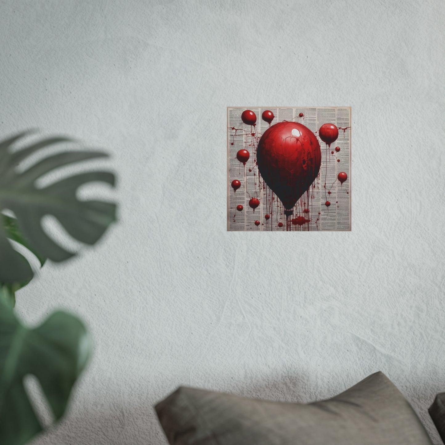 Fine Art Poster — Red Dripping Balloon on Vintage Book Pages