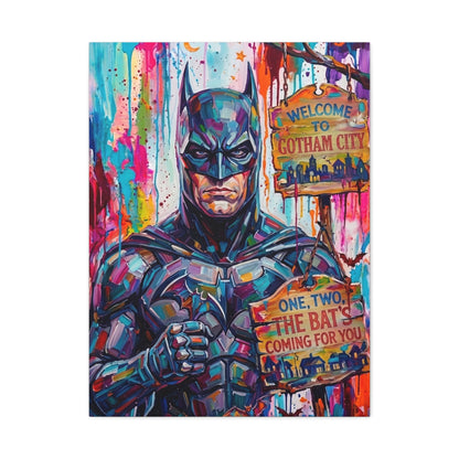 Colorful Gotham City Canvas Art - 'Welcome to Gotham City' Stretched Matte Print