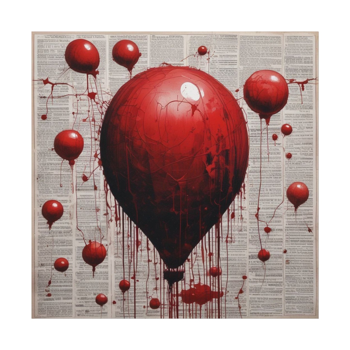 Fine Art Poster — Red Dripping Balloon on Vintage Book Pages