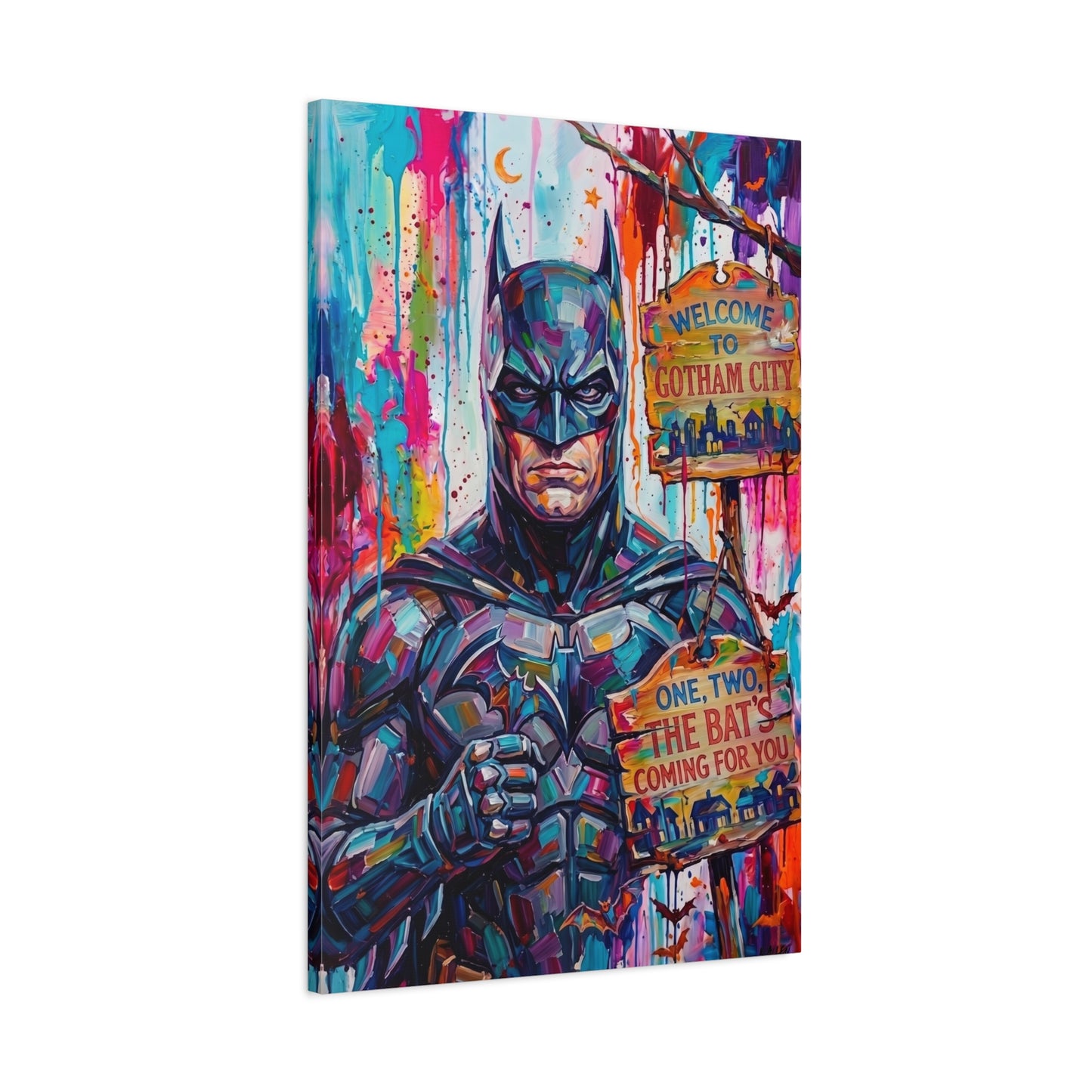 Colorful Gotham City Canvas Art - 'Welcome to Gotham City' Stretched Matte Print