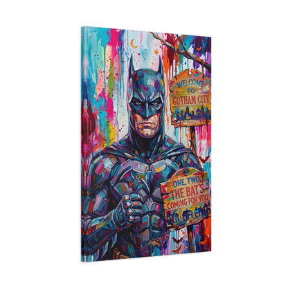 Colorful Gotham City Canvas Art - 'Welcome to Gotham City' Stretched Matte Print