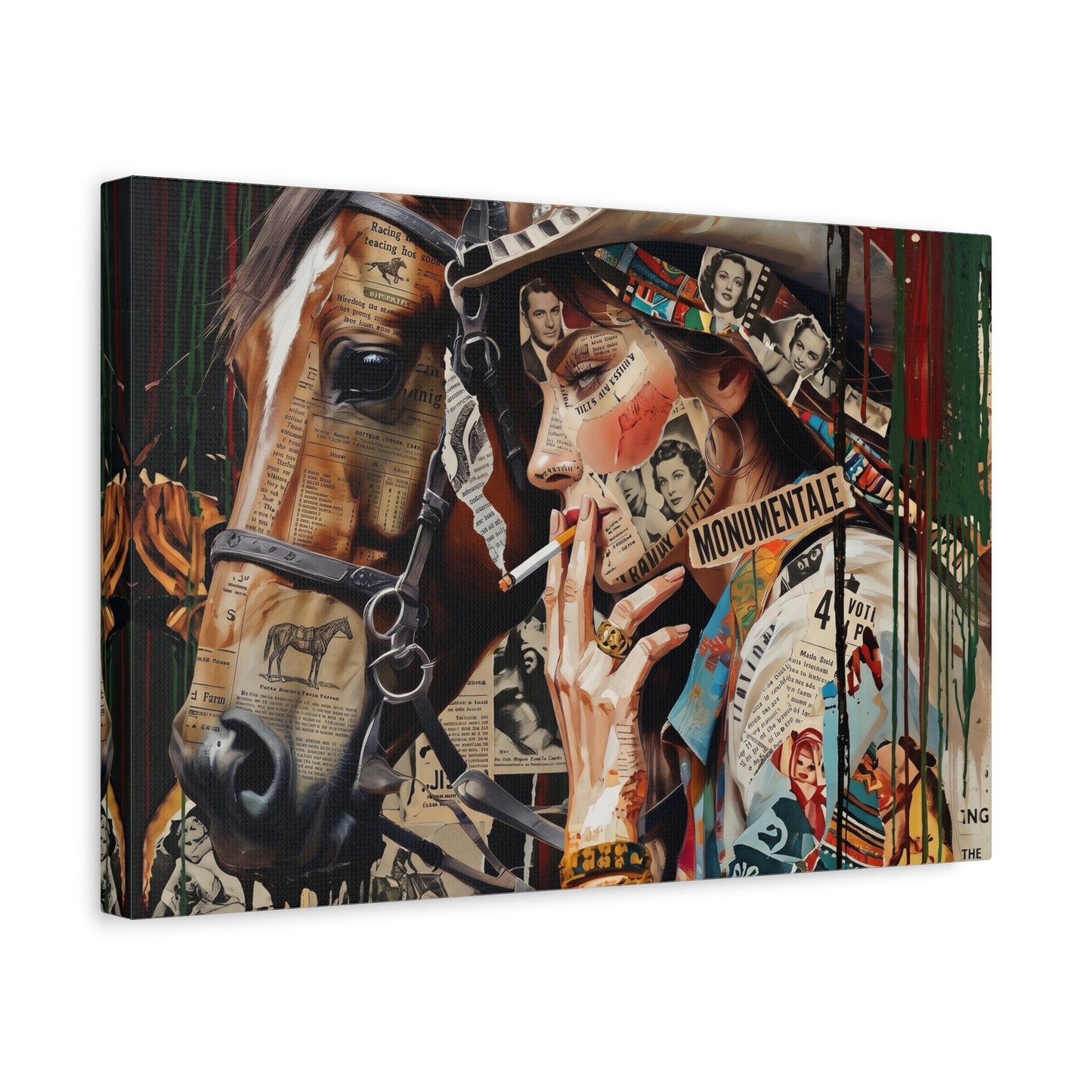 Western Collage Horse & Cowgirl Matte Canvas Wall Art - Stretched 1.25"