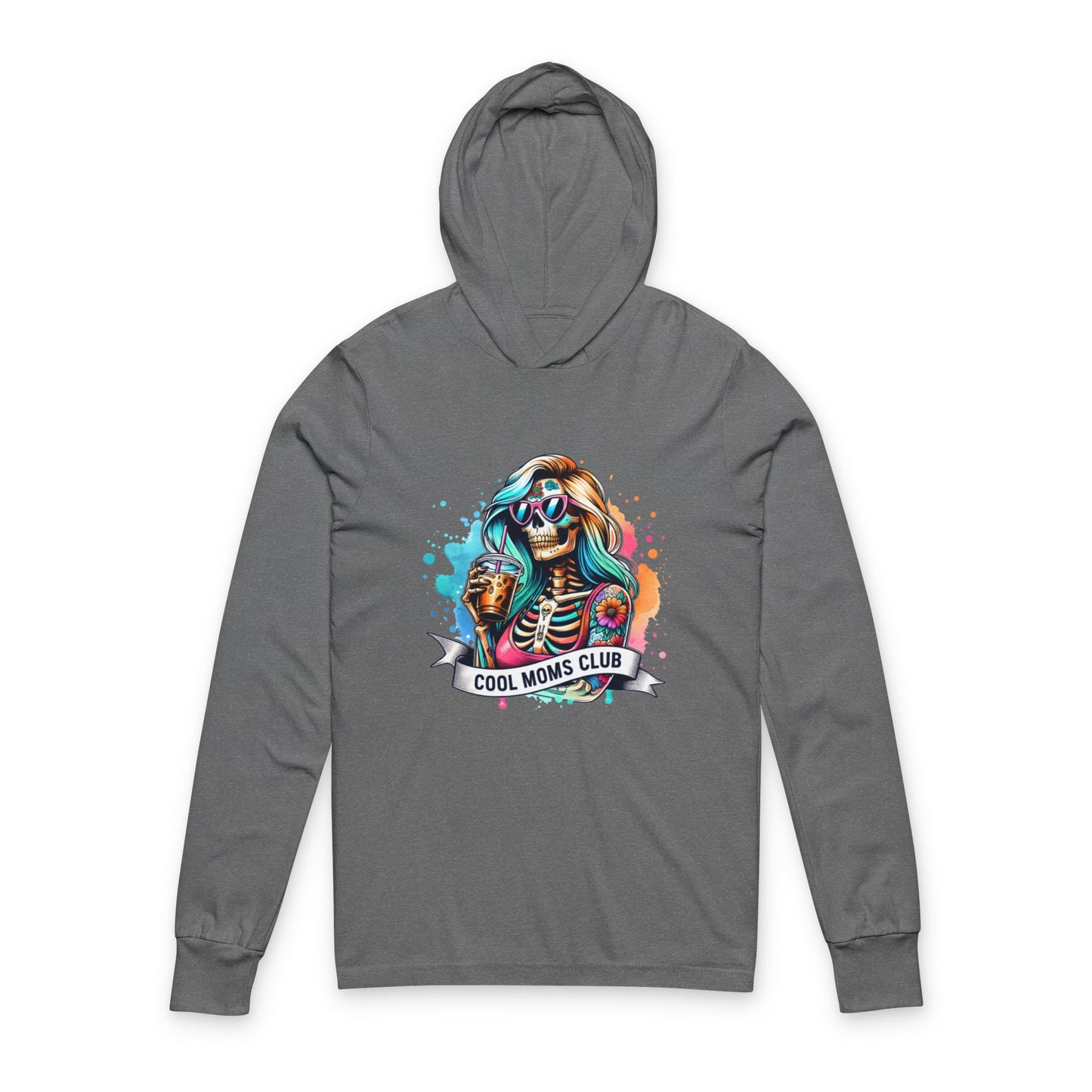 Cool Moms Club Hooded Long Sleeve Tee — Colorful Skeleton Mom Graphic