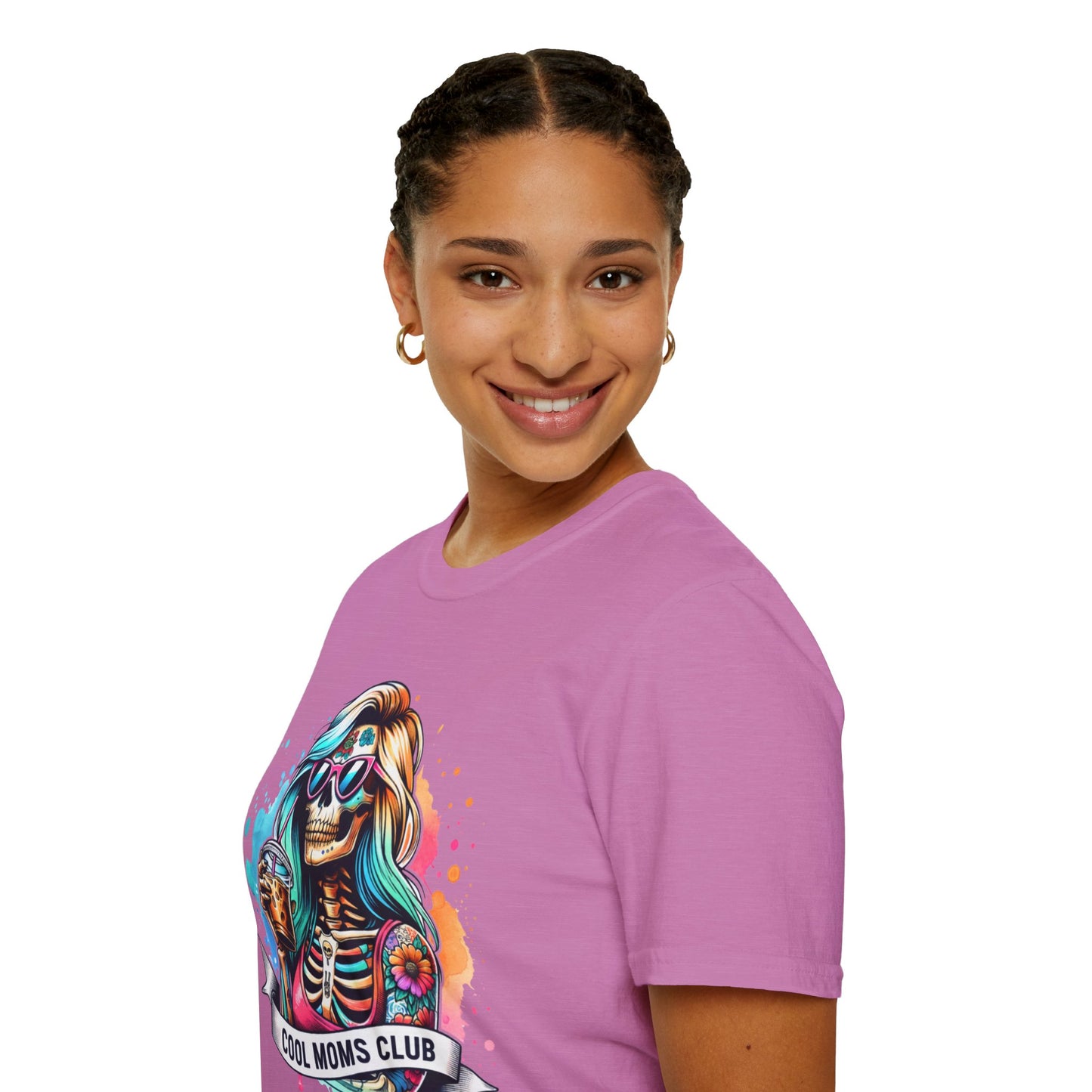 Cool Moms Club Skull T-Shirt — Colorful Day of the Dead Mom Graphic Tee