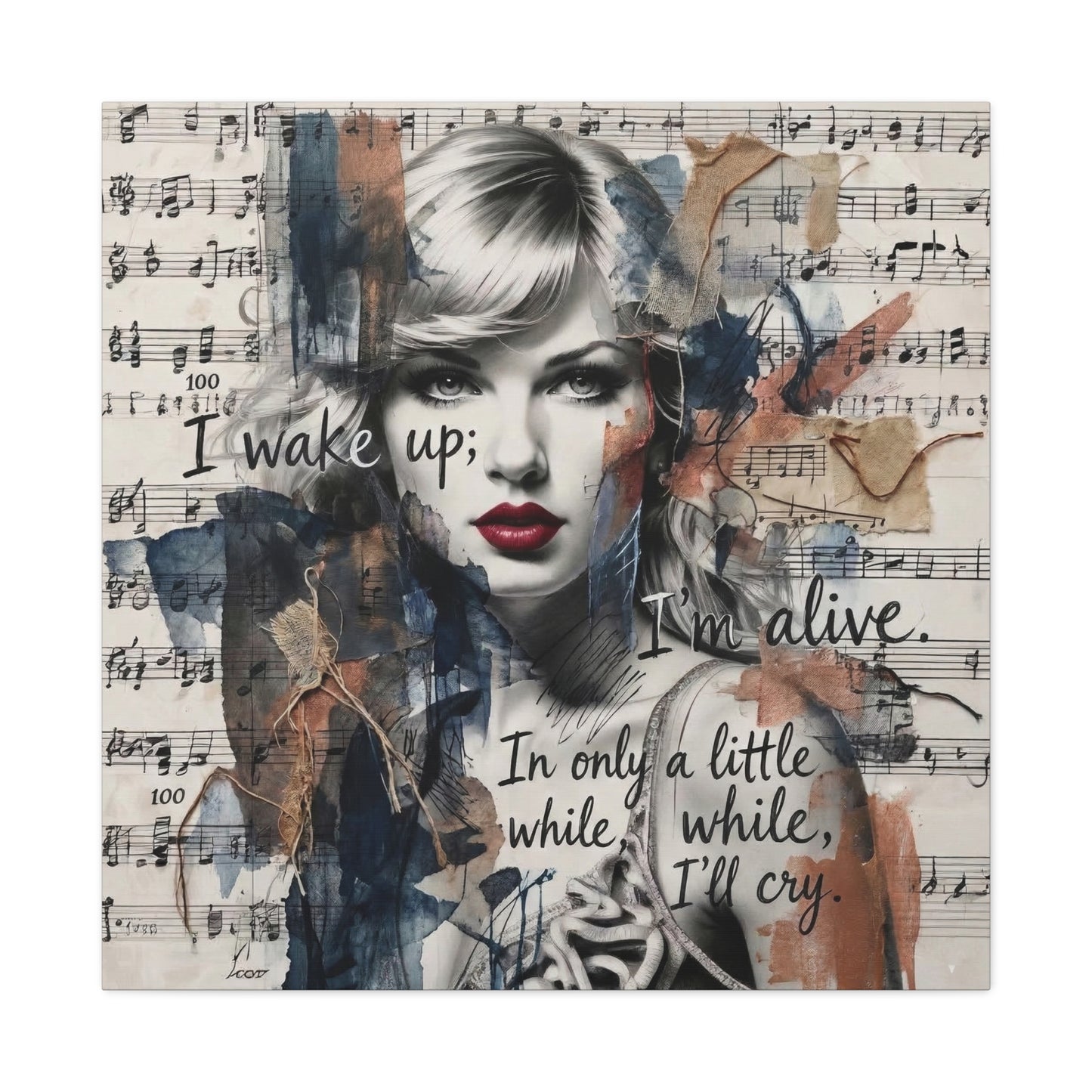 Swift Inspired Matte Stretched Canvas – "I Wake Up; I’m Alive" Mixed-Media Portrait Wall Art