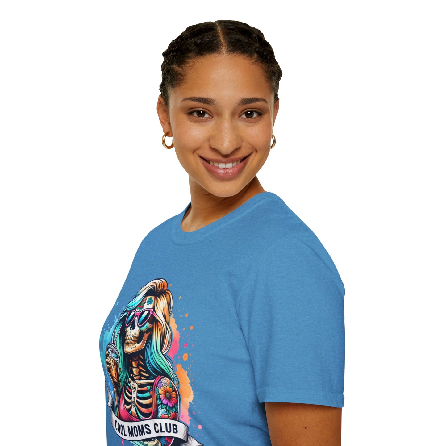 Cool Moms Club Skull T-Shirt — Colorful Day of the Dead Mom Graphic Tee