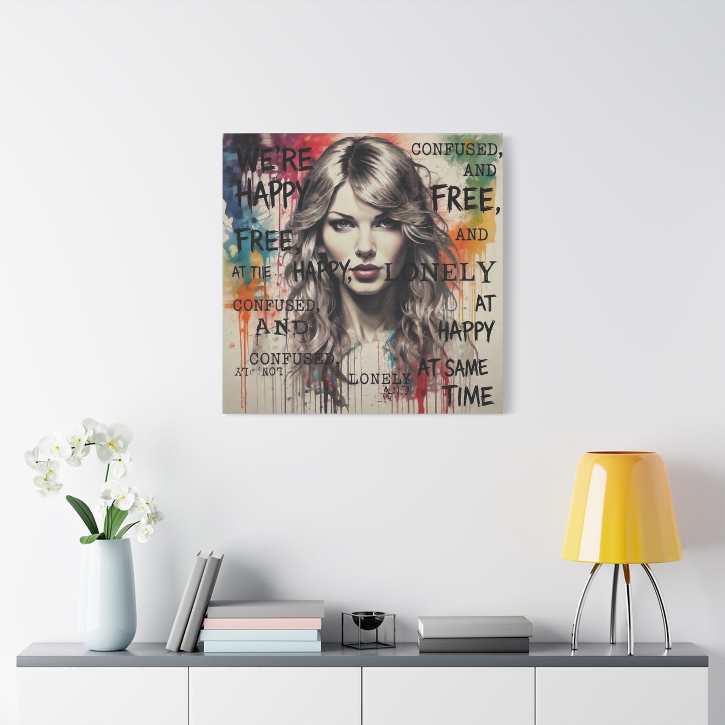 Taylor-Inspired Pop Portrait Matte Canvas Print — 'Happy, Lonely, Confused' Stretched Wall Art