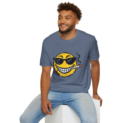 Smokin' Cool Emoji T-Shirt — Retro Grinning Face with Sunglasses & Cigar
