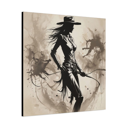 Cowgirl Silhouette Canvas Art – Western Whip Poster on Matte Stretched Canvas