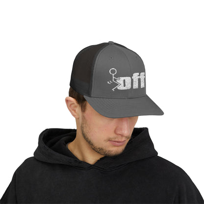 'F Off' Stick Figure Trucker Cap – Retro Distressed Snapback Hat