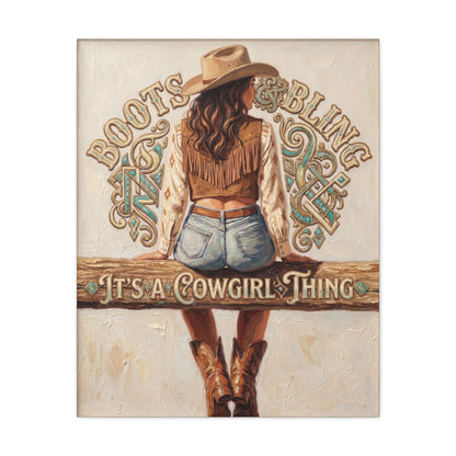 "Boots & Bling: It's a Cowgirl Thing" Matte Stretched Print