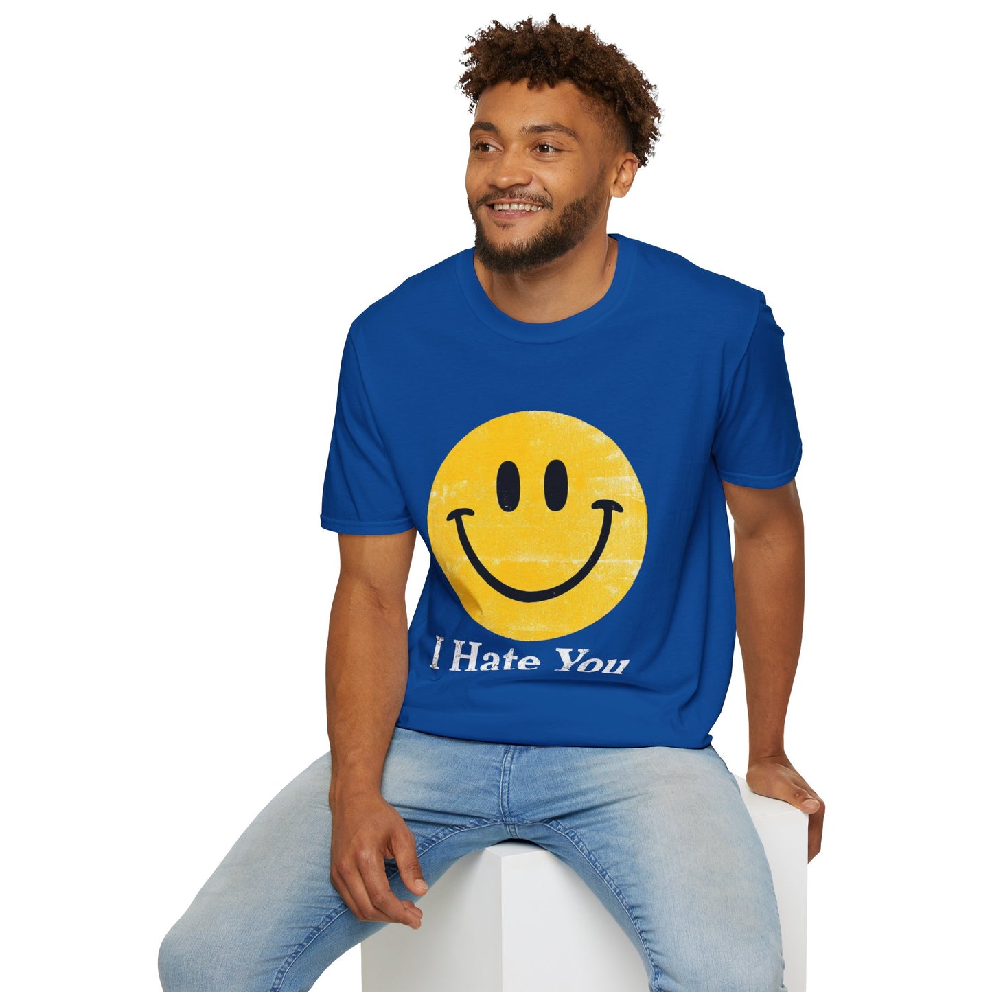 Funny 'I Hate You' Smiley T-Shirt — Retro Distressed Yellow Smiley Tee
