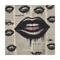 Black Drip Lips Canvas Wall Art — Vintage Newspaper Pop Art
