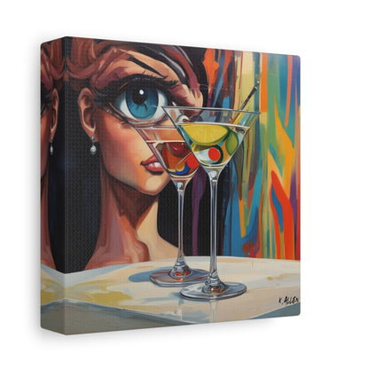 Pop Art Martini Canvas Wall Art — Colorful Woman & Cocktails Matte Stretched 1.25"