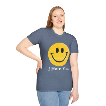 Funny 'I Hate You' Smiley T-Shirt — Retro Distressed Yellow Smiley Tee