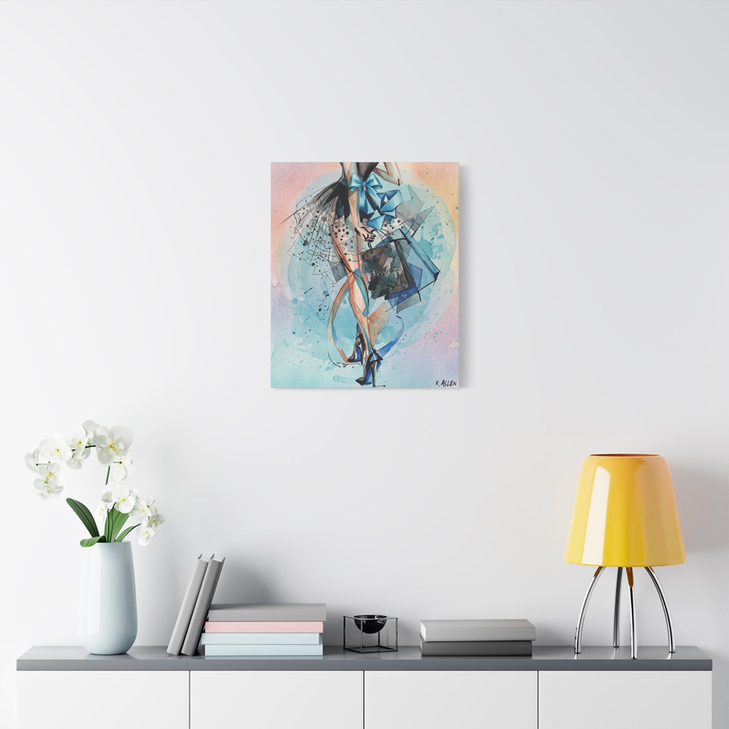 Fashion Illustration Canvas Print — Blue Ribbon Ballet Heels Artwork
