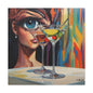 Pop Art Martini Canvas Wall Art — Colorful Woman & Cocktails Matte Stretched 1.25"
