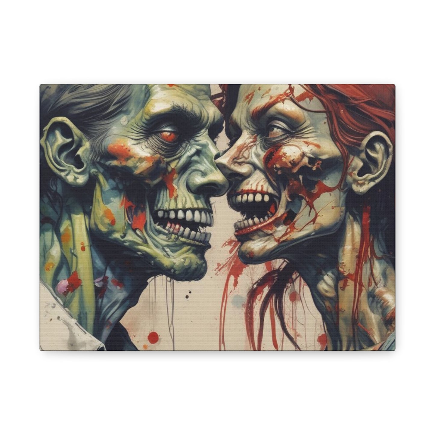Zombie Couple Matte Canvas Wall Art — Blood-Splattered Horror Portrait