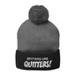 Embroidered Pom-Pom Beanie — "Spitters Are Quitters!" Cozy Winter Hat
