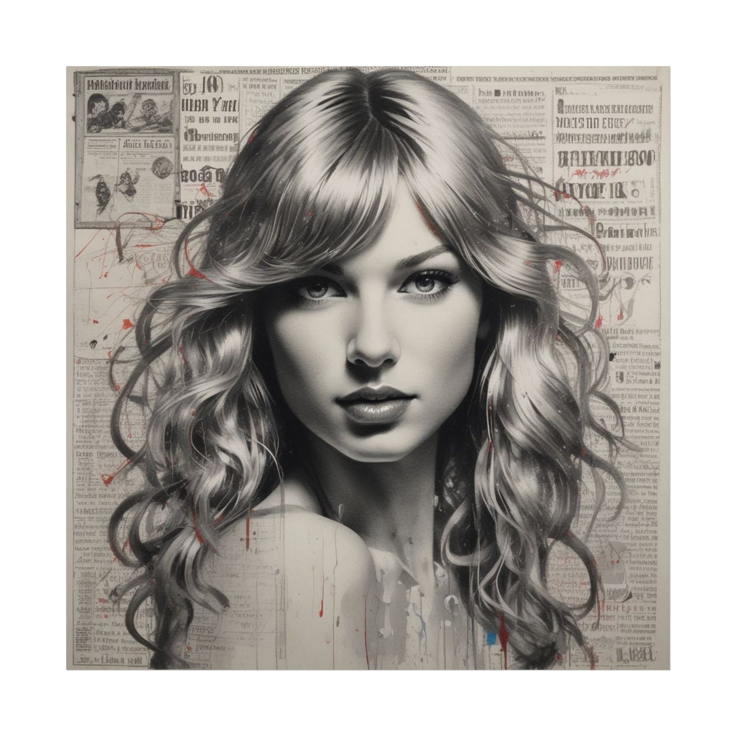Taylor Inspired Portrait on Vintage Newspaper Background