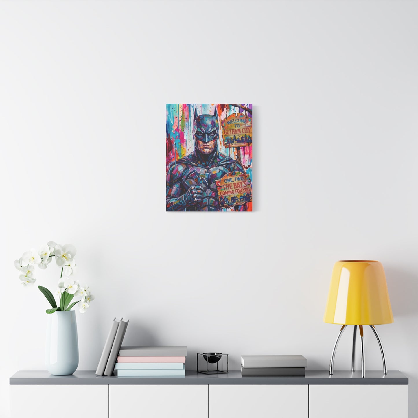 Colorful Gotham City Canvas Art - 'Welcome to Gotham City' Stretched Matte Print