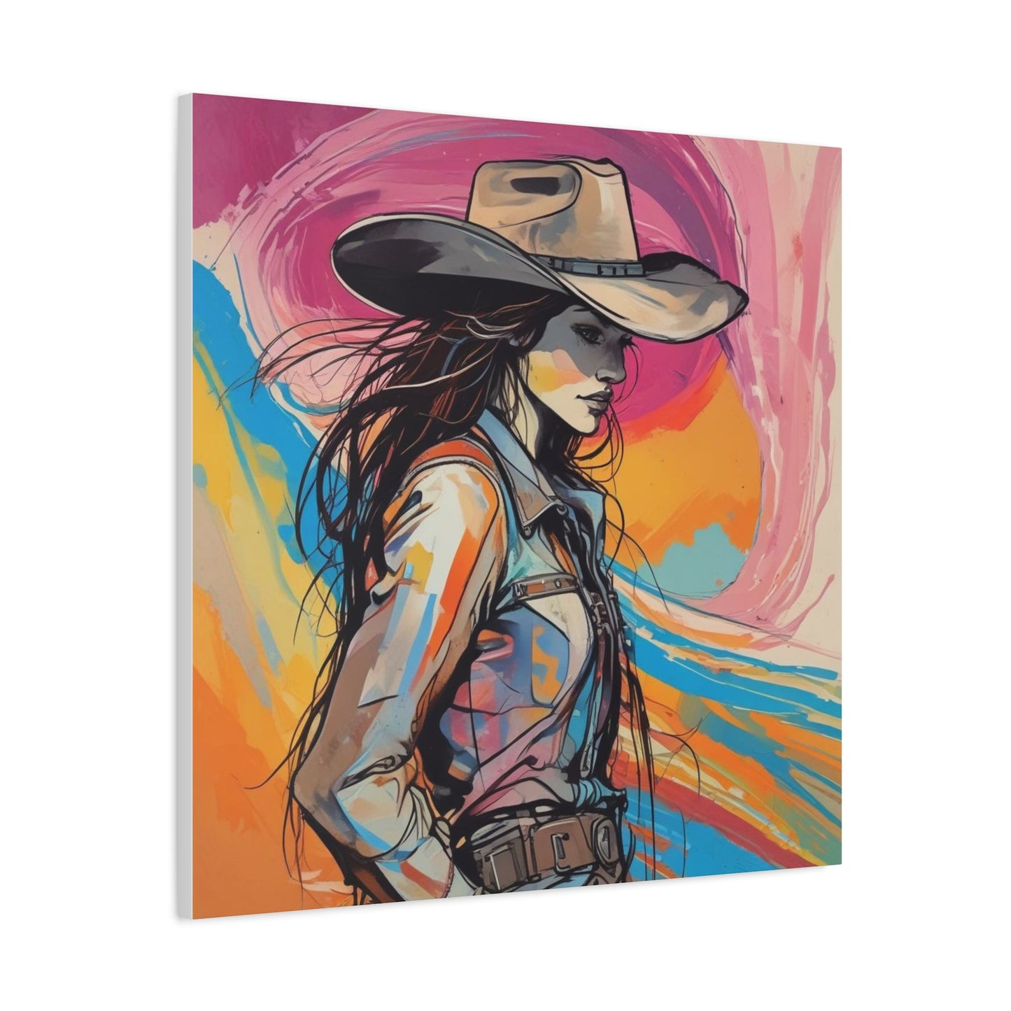 Cowgirl Canvas Wall Art — Vibrant Western Portrait Matte Stretched Canvas