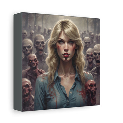 Zombie Swift Matte Canvas Print — Horror Wall Art, Blonde Survivor Surrounded by Undead