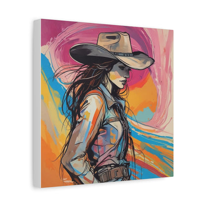 Cowgirl Canvas Wall Art — Vibrant Western Portrait Matte Stretched Canvas