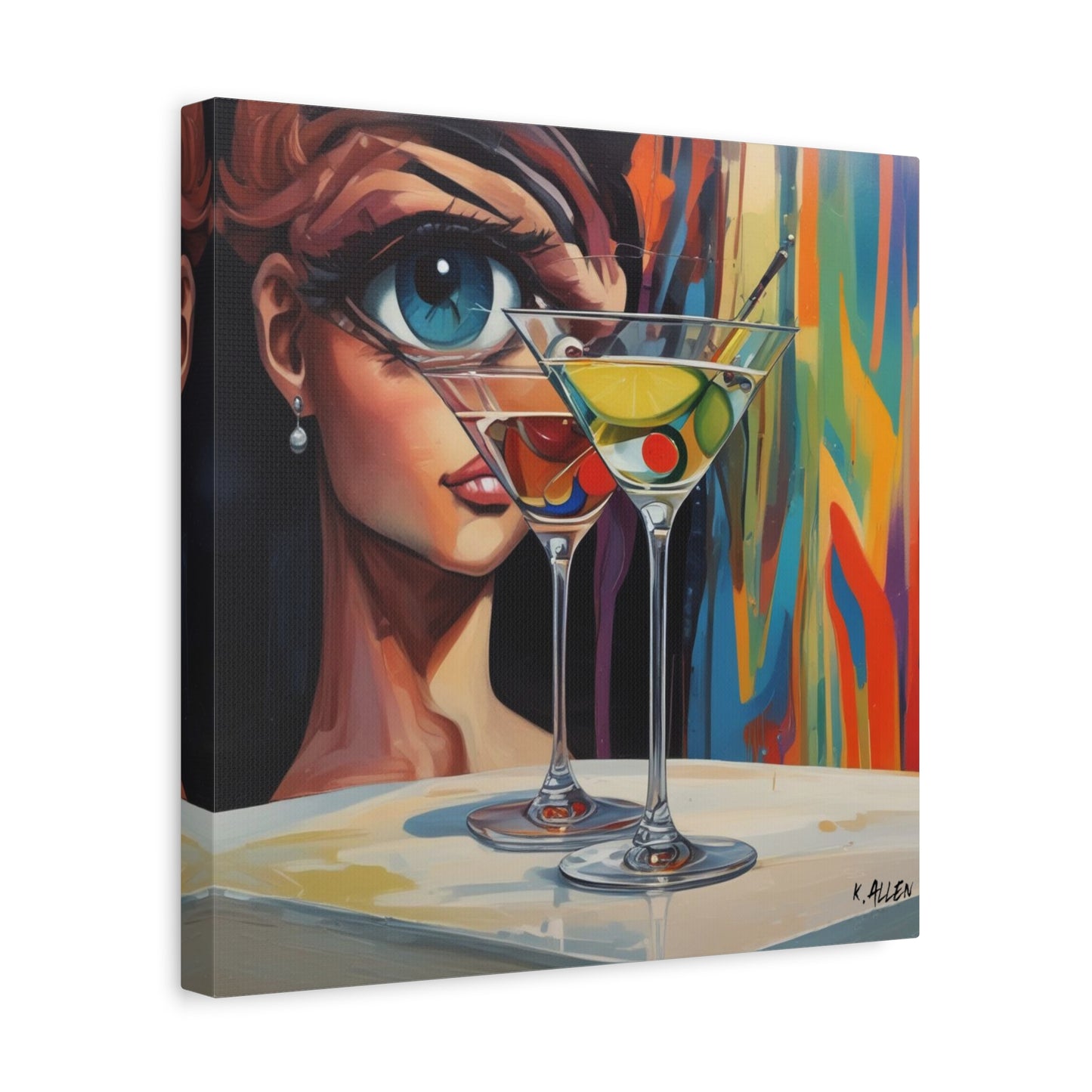Pop Art Martini Canvas Wall Art — Colorful Woman & Cocktails Matte Stretched 1.25"