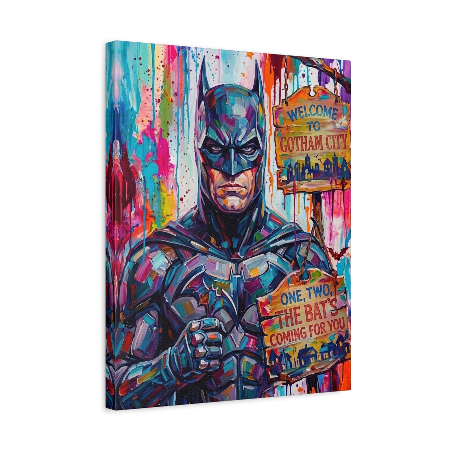 Colorful Gotham City Canvas Art - 'Welcome to Gotham City' Stretched Matte Print