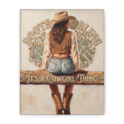 "Boots & Bling: It's a Cowgirl Thing" Matte Stretched Print
