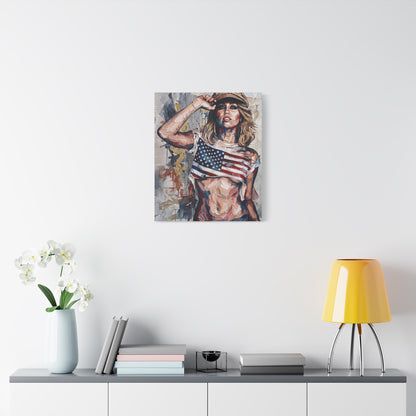Patriotic Girl American Flag Canvas Print — Matte Stretched Wall Art