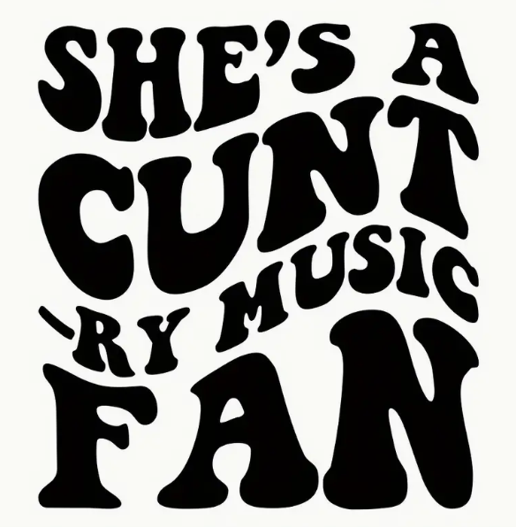 V-Neck T-Shirt — "She’s a Country Music Fan" Retro Psychedelic Text Design