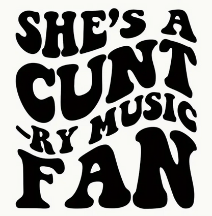 V-Neck T-Shirt — "She’s a Country Music Fan" Retro Psychedelic Text Design