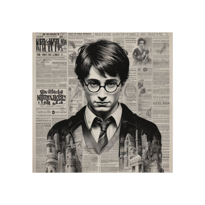 Vintage Newspaper Portrait Poster — Young Wizard Illustration Fine Art Print