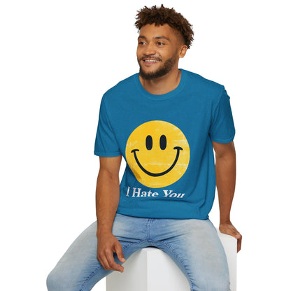 Funny 'I Hate You' Smiley T-Shirt — Retro Distressed Yellow Smiley Tee